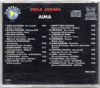 Aima (Musique Traditionnelle Des Andes) - Kolla Aymara (CD) Back